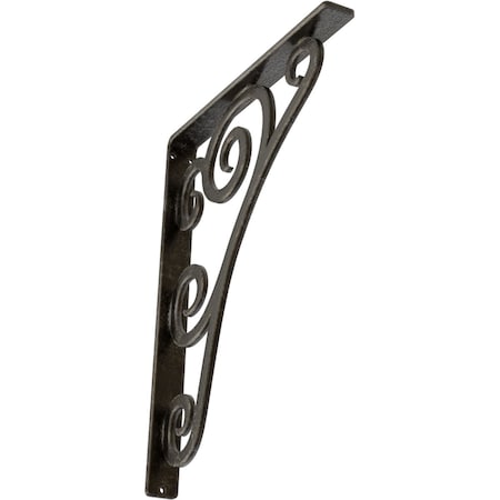 Ekena Millwork Tristan Wrought Iron Bracket, (Single center brace), Antiqued Warm Silver 1 1/2"W x 12"D x 15"H BKTM01X12X15STNAWS